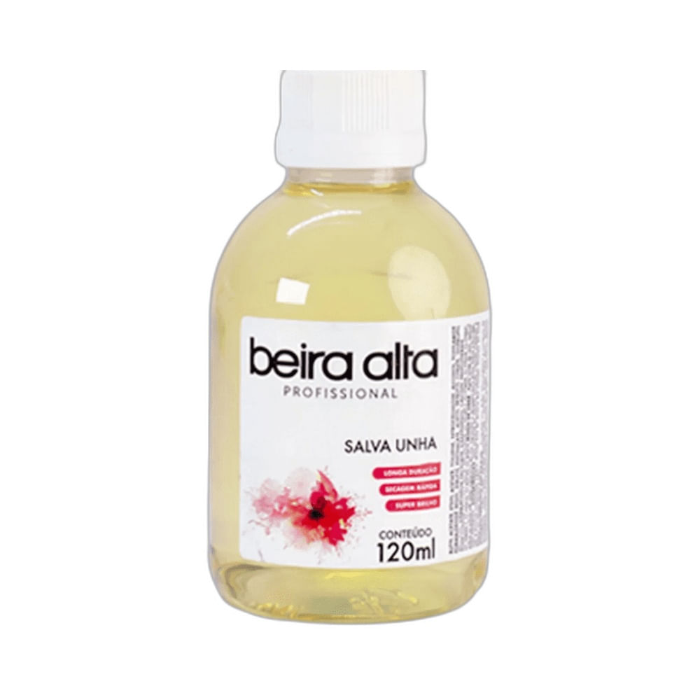 Base Beira Alta Salva Unha 120ml em frasco transparente com tampa branca e líquido amarelo claro